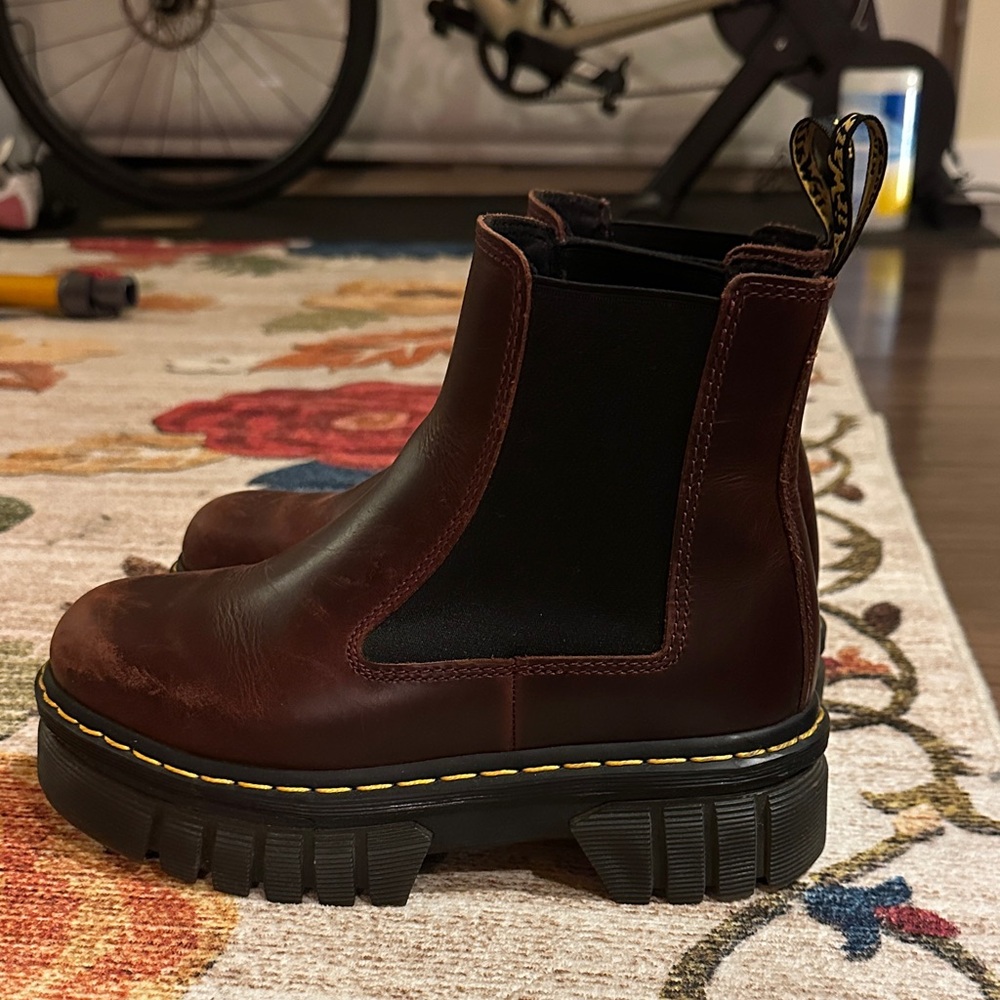 Dr. Martens Quad Platform Ankle Boots with Yellow Stitching - Picture 2 of 2